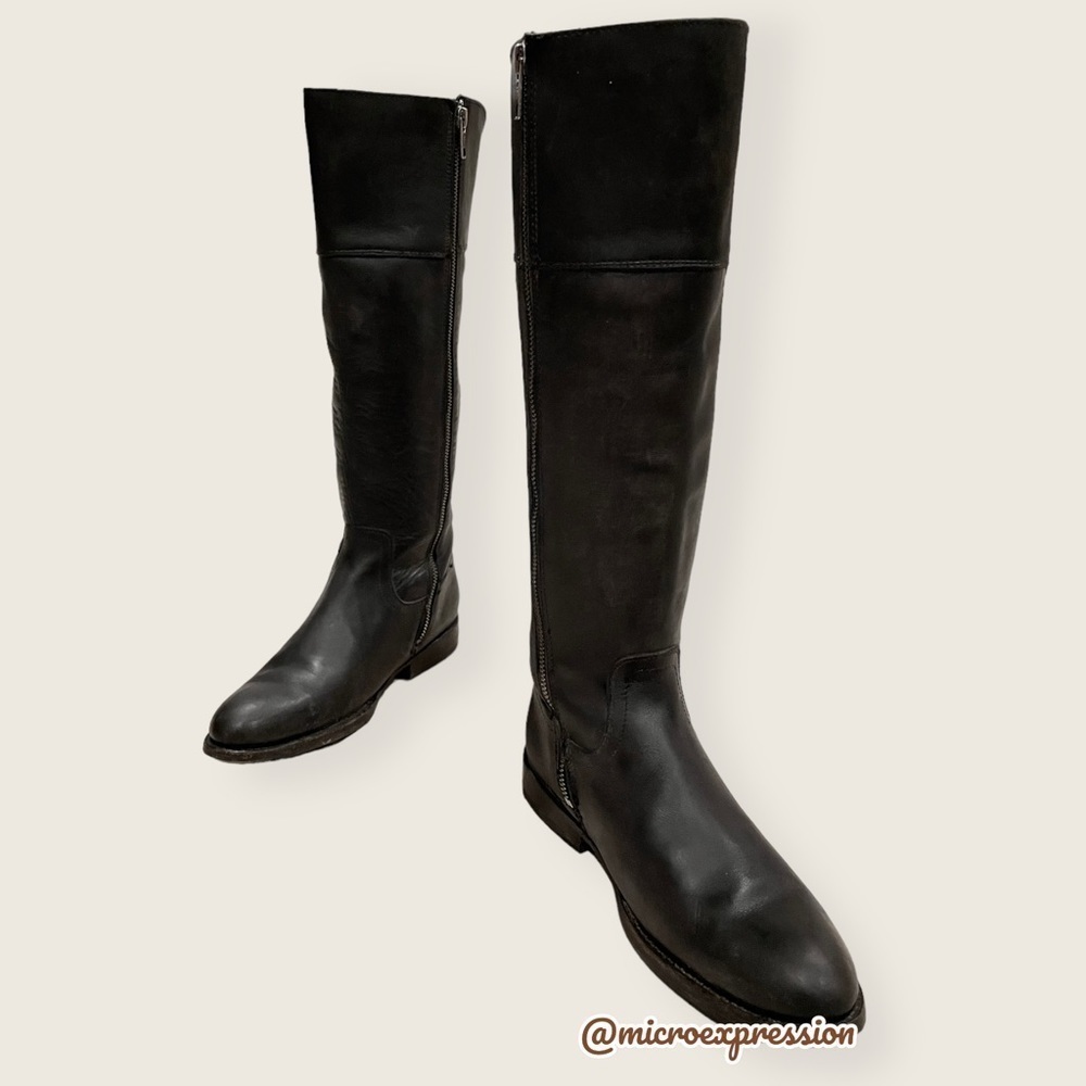 $389 Frye Jamie Ring Tall Distressed Stone Black Leather Knee High Zip Up Boot - Picture 7 of 15
